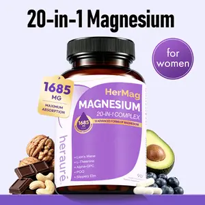 HerAuré 20-in-1 Magnesium Complex 1685mg – For Brain Fog Relief, Reduce Overthinking & Calm Mind, Stress Relief & Sleep Comfort, Supports Digestion, Muscles & Energy, with 12 Advanced Forms of Magnesium, B6, Zinc & Slippery Elm