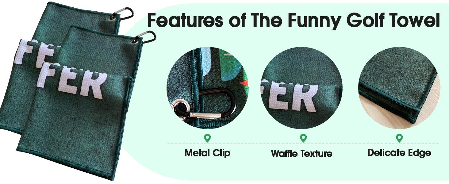 Funny Printed Golf Towel (16''x24''),Microfiber Golf Towel with Clip,Golf Gift for Dad Husband Birthday Christmas or Friends,Golf Bag Accessories for Men and Women (Dark Green)