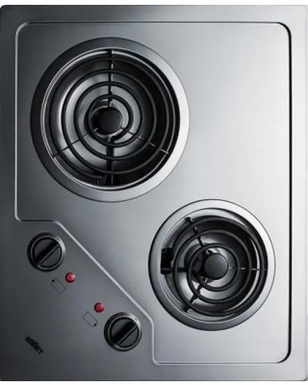 Summit Appliance CR2B224S 230V Stainless Steel 2-Burner Cooktop with Coil Elements, 1200W, 12 lbs, Knobs, Ideal for Hotels & Yachts