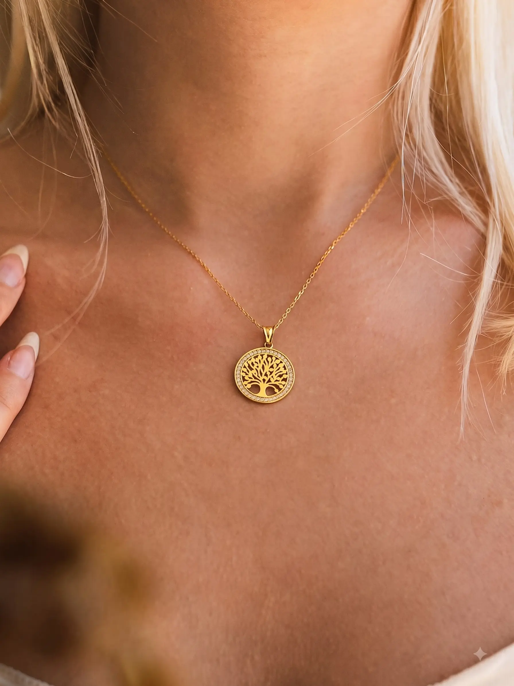 Tree of Life Necklace 14K Gold Plated Sterling Silver, Zircon Family Tree Pendant, Celtic Jewelry, Grandma Gift, Gift for Mom, Family Roots