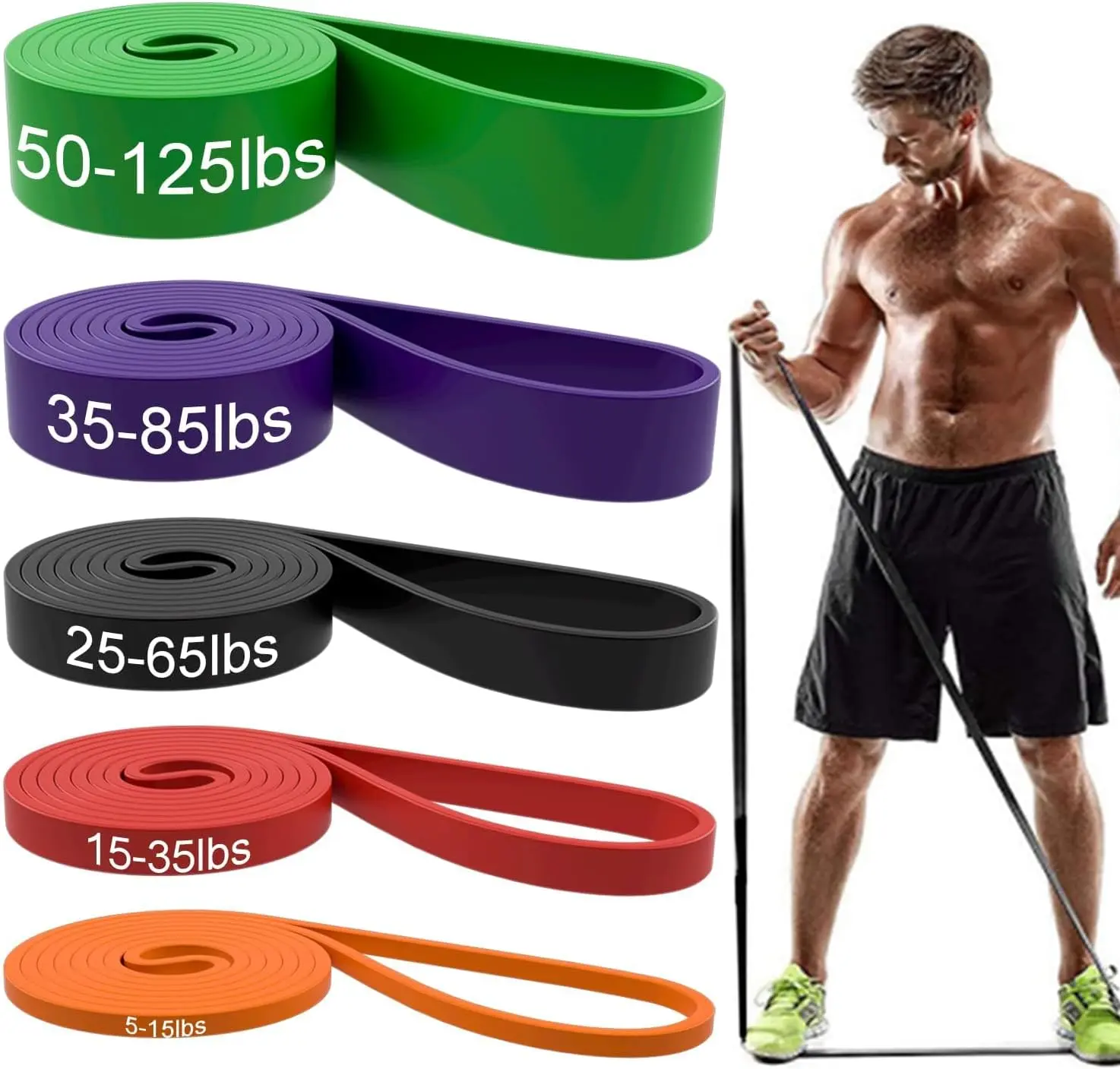 5-Piece Anti-Slip Assisted Pull Up Bands Set, Stretch Exercise Elastic Bands for Fitness Training, Physical Therapy (Men, Women)