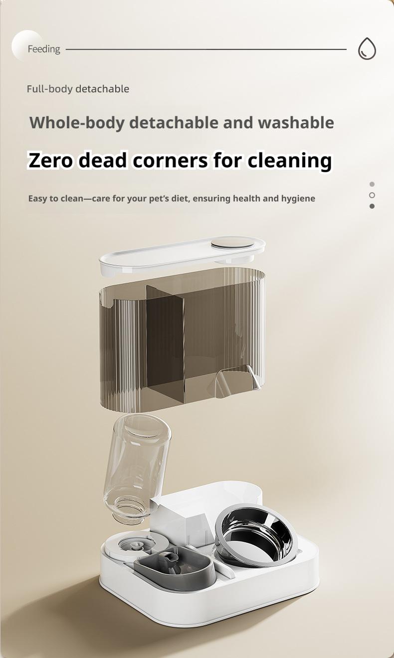 2-in-1 Automatic Cat Dog Feeder and Water Fountain, Gravity Pet Food Dispenser with Circulating Water Filter, Stainless Steel Bowl for Cats Dogs