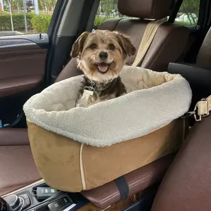 Center Console Dog Car Seat for Small Dogs Under 13 lbs, Ultimate Safety Puppy Cat Car Seat, Brown