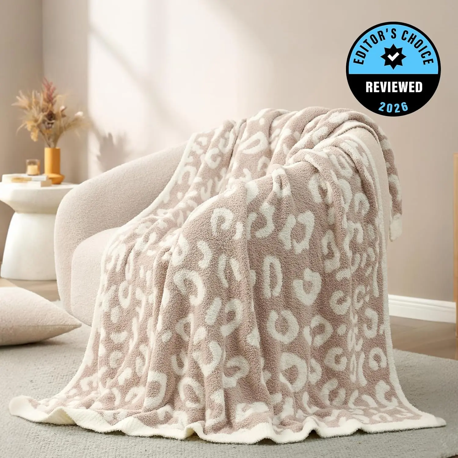 MochiSoft  Leopard Throw Blanket for Couch Bed Sofa 50x60 inches, Reversible Beige Leopard Blanket Ultra Soft Cozy Blankets for Women Mothers Birthday Gifts
