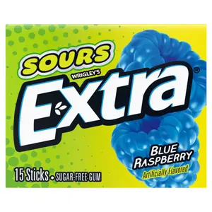2x Wrigley's Extra Sour Blue Raspberry Sugar Free Chewing Gum - Sweet Tangy Mints Pocket Pack Snack Candy 15ct
