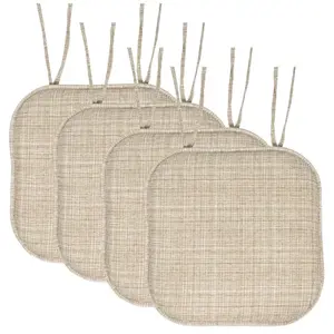 Aria Memory Foam Non-Slip Chair Cushion Pad with Ties, Beige, 4 Pack