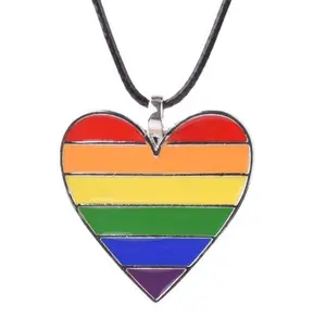 Gay Pride Heart Pendant Necklace