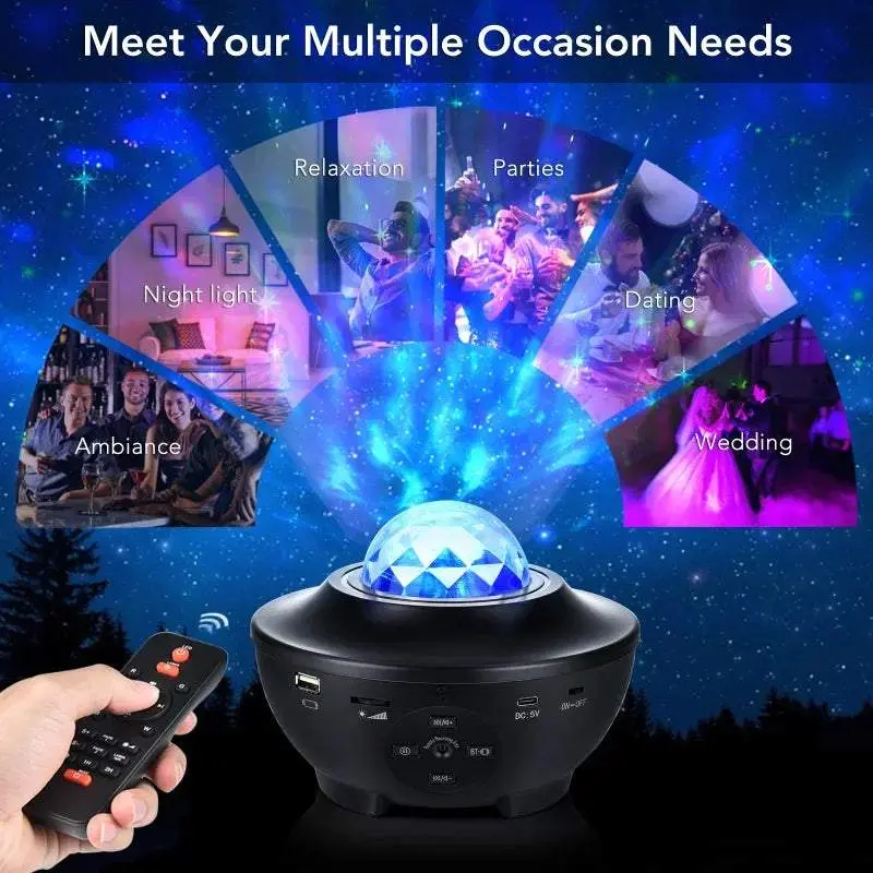 LED Star Galaxy Projector USB Ocean Wave Night Light Room Rotate Starry Sky Projectors Lamp Decoration Music Bluetooth Speaker