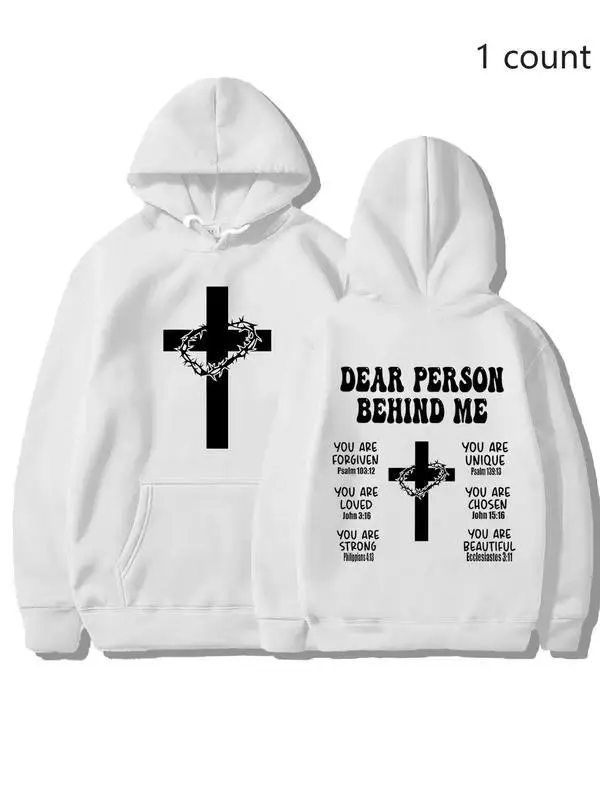 Christian Cross Graphic Hoodie Faith Inspired Bible Verse Pullover 100% Cotton Hoodie Unisex Soft Casual Streetwear Sweatshirt Religious Apparel Everyday Wear Inspirational Gift for Believers Men Women