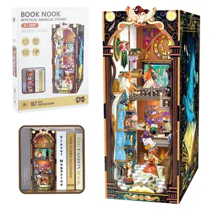 Mystical Magic Power Enchanted DIY Book Nook Kit with LED Lights - 3D Wooden Puzzle Bookshelf Insert, Spellbinding Bookend Decor for Adults, Unique Home Decor & Creative Gift Idea