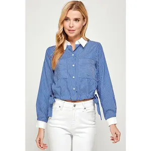 Striped Long Sleeve Button Down Top 