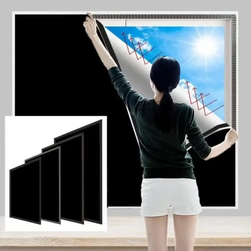 100% Blackout Curtains Portable Self-Adhesive Waterproof Drapes for Bedroom Dormitory, Easy Install Privacy Window Covering, Universal Fit, Window Shade Cover