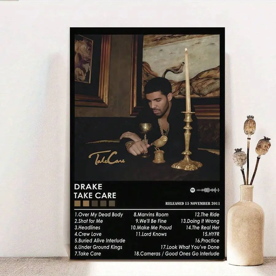 Dark R&B Album Style Canvas Wall Art Decor - Unframed/Framed Poster Artwork, Vintage Music Tracklist, Moody Hip Hop Inspired, Black and White Aesthetic, Hanging Home Decor Gift for Bedroom, Man Cave