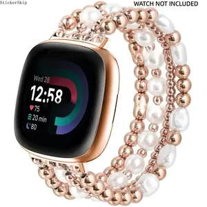 2026 NEW Pearl strap, Smart Watch Straps suitable for Fitbit Versa 4, Versa 3, Sense and Sense 2 women's wristbands, handmade bead elastic replacement strap, pearl elastic strap, pearl replacement strap Accessories