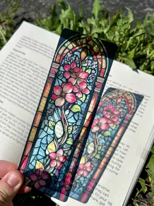 Stained Glass Flowers Bookmark - Vibrant Floral Art, Nature-Inspired Gift, Colorful Botanical Design, Unique Keepsake for Book Lovers