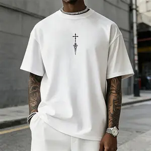 Men’s Gothic Cross Dagger graphic T-shirt, minimalist print, soft and breathable—great for streetwear, casual style, and everyday dark aesthetic outfits. tiktokshopspringglowup