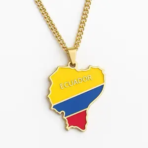 Ecuador Necklace - Gold Color Finish with Vibrant Flag Design and Durable Chain