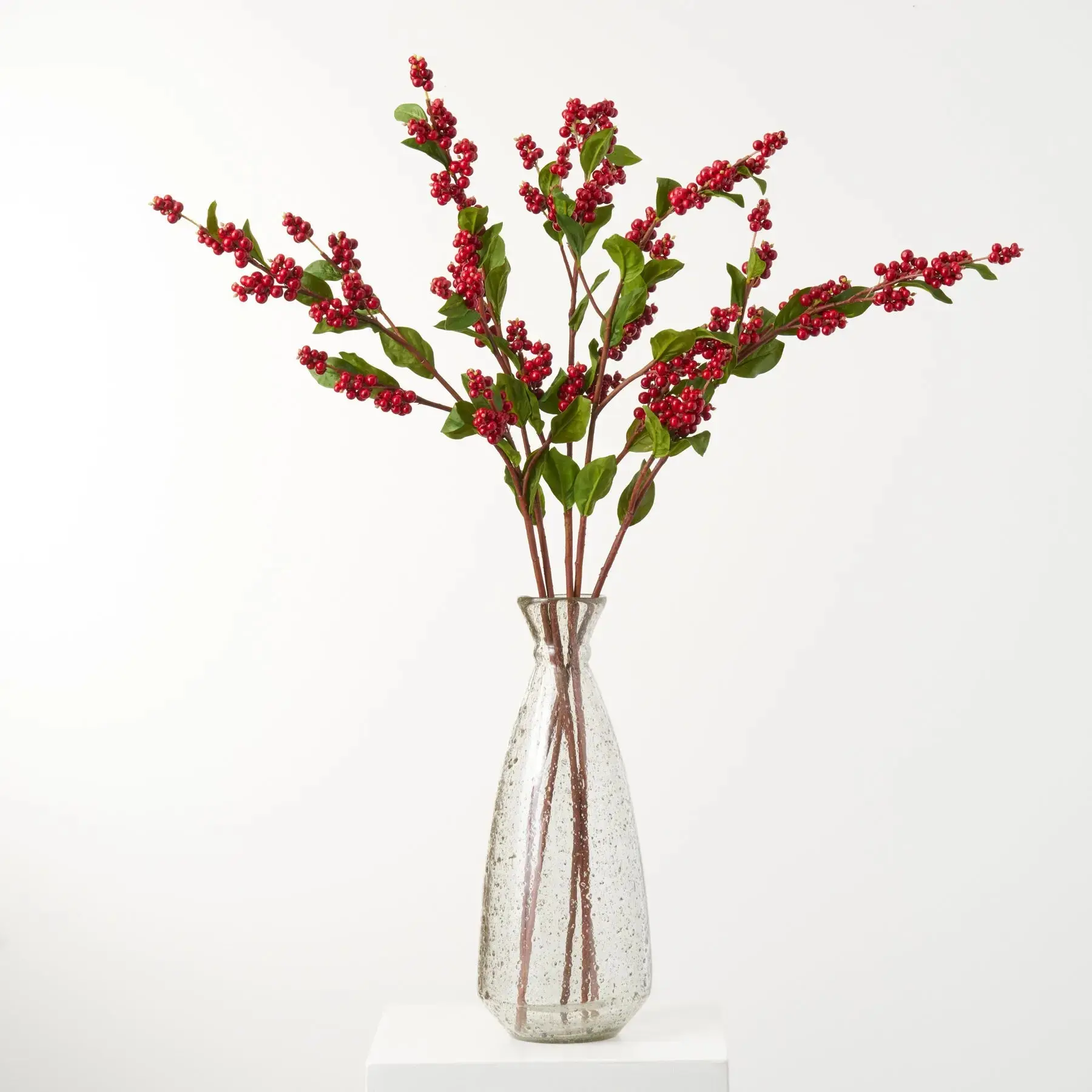 39" Large Red Snowberry Cluster Branch with Green Leaves, Holiday Christmas Decor Stem