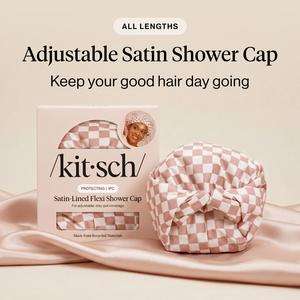 All Lengths Adjustable Satin Shower Cap - Kitsch Reusable Waterproof Cap for Long & Short Hair - Blowout, Silk Press & Braids Protection