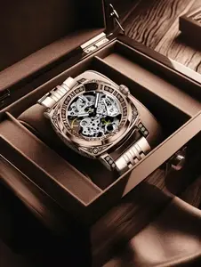 Men's Classic Business Round DialMechanical Analog Skeleton WatchStainless Steel Strap Skeleton WristWatch,Automatic Mechanical Watchfor Men with Box Valentine's Day, GiftLuxury Watch