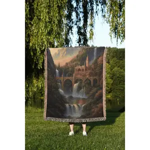Lord Of The Rings Rivendell Woven Blanket, LOTR Elven Art Throw, Middle Earth Decor, Elven City Blanket Gift for Tolkien Lovers and Fans