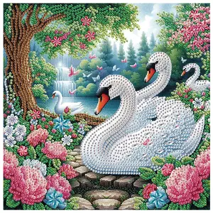 Swan Pattern DIY Diamond Arts Colorful Painting Kit without Frame, DIY 5D Special Shape Crystal Artificial Diamond Mosaic Handicraft for Beginners