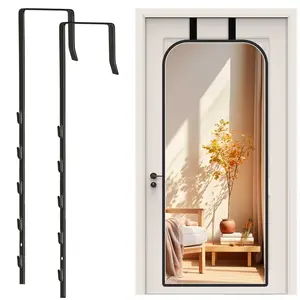 Over-The-Door Mirror Hanger, Adjustable Door Mirrors Hanger Set with Protective Lining, 2 Pcs Door Brackets Perfect Height and Fit (Mirror Not Included)-Black