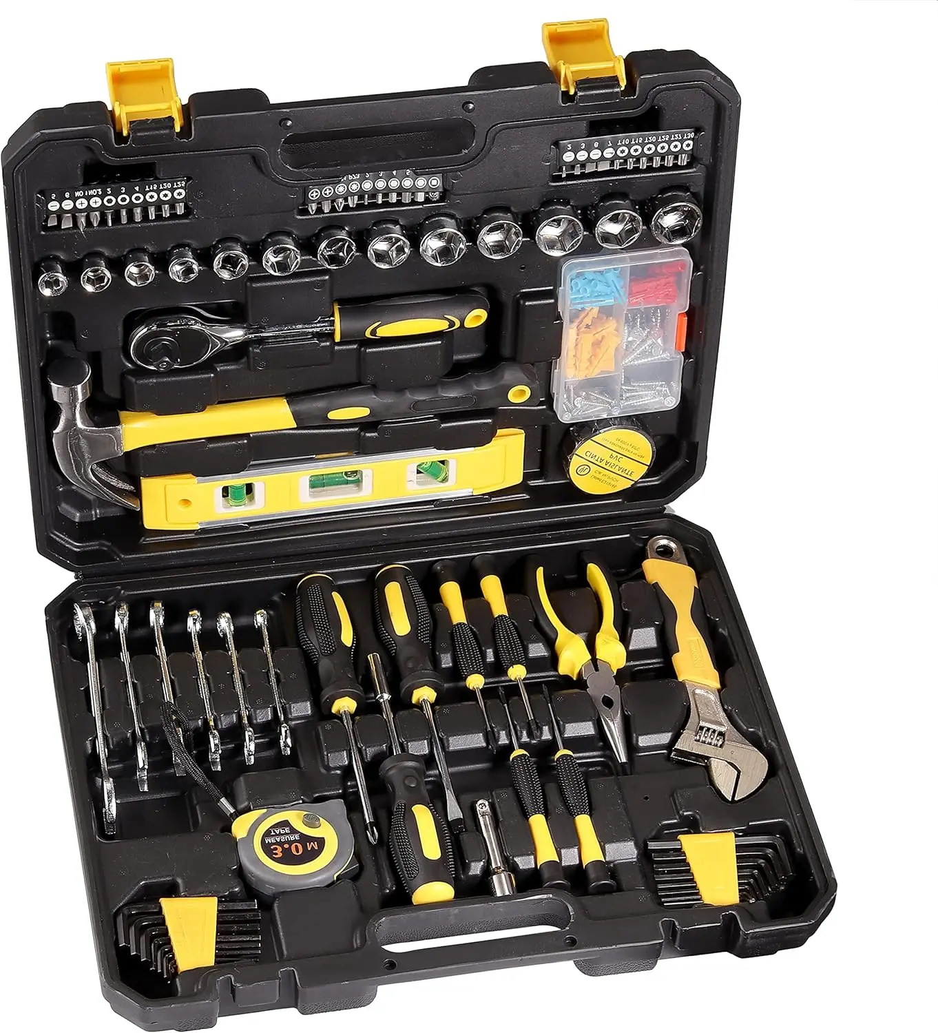 Hand Tool Sets Justech 108PCs Household Tool Kit Hand Combo Tools Rachet Socket Wrench Tool Sets DIY Home Repair Tool Kits for Daily Repair and Maintenance with Tool Box