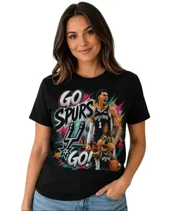 Victor Wembanyama Halftone Comic Graphic Tee Go Spurs Go Fan Apparel Breathable Cotton Crewneck Unisex Streetwear Casual Summer Top Game Day Outfit For Adult Men Women Basketball Supporters