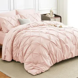 King Comforter 7 A Bag Pink King Size Pintuck Pinch Pleat Sets with Comforter, Flat Sheet, Sheet and Pillowcases  Shams