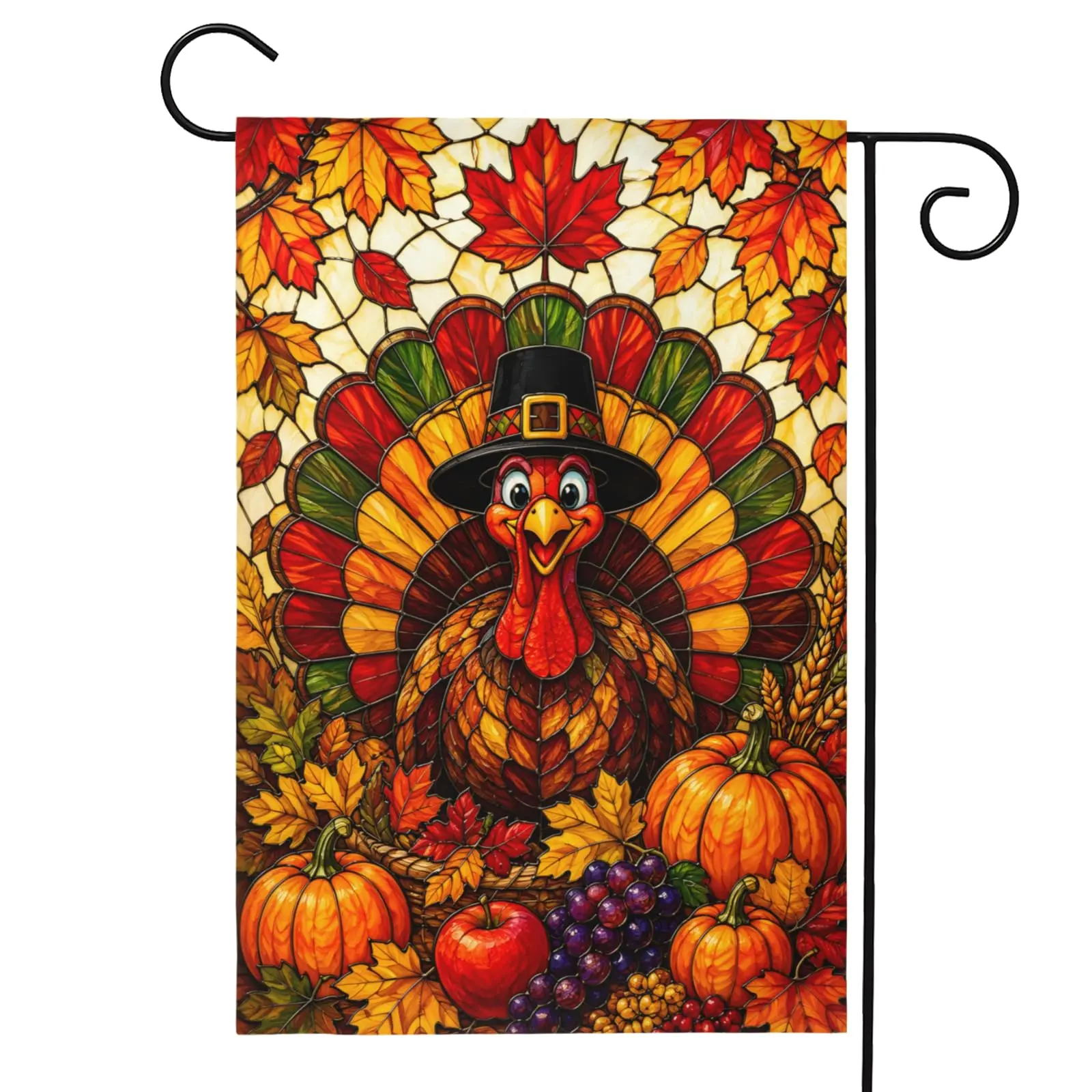 Fall Thanksgiving GardFall Thanksgiving Garden Flag Turkey Harvest Decor for Outside Stained Glass Autumn Yard Flags 12x18 Double Sideden Flag Turkey Harvest Decor for Outside Stained Glass Autumn Yard Flags 12x18 Double Sided