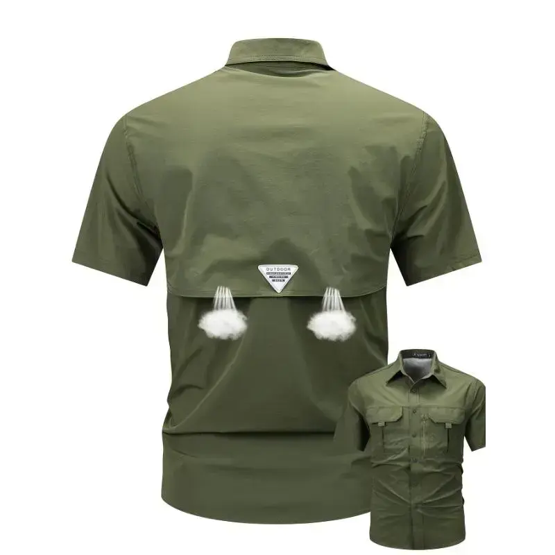 Men'S Summer Casual Cargo Shirt, Nylon 92% Spandex 8% Blend, Short Sleeve, Lapel Collar, Single Breasted, Breathable Stretch Fabric, Solid Color, Big-tall Fit, with Flap Pockets, Outdoor Activities - 120g/m2 Woven Menswear Top Men'S Summer Casual Cargo Shirt, Nylon 92% Spandex 8% Blend, Short Sleeve, Lapel Collar, Single Breasted, Breathable Stretch Fabric, Solid Color, Big-tall Fit, with Flap Pockets, Outdoor Activities - 120g/m2 Woven Menswear Top