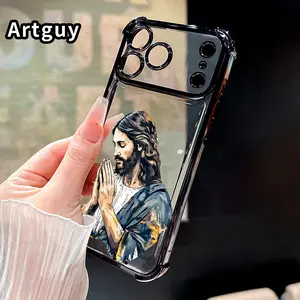 Four Corner Airbag Electroplated Phone Case for iPhone 17 16 Pro Max 15 Plus 14 13 12 11 E Air Jesus Prays Patterned Anti-Collision Protection Smartphone Cover