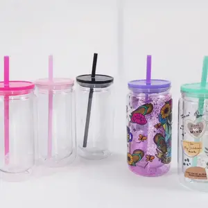 Custom 20/16 oz Snowglobe Glitter plastic acrylic cups Drinkware and Reusable.