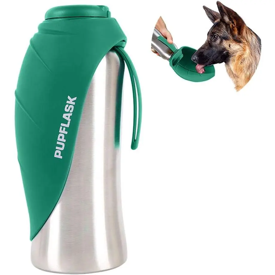 PupFlask Large Stainless Steel Dog Water Bottle - 27/40 oz, BPA-Free, Liner-Free, Ergonomic Design, Extra-Wide Drinking Cup, Leak-Proof Portable Pet Hydration Dispenser for Any Breed