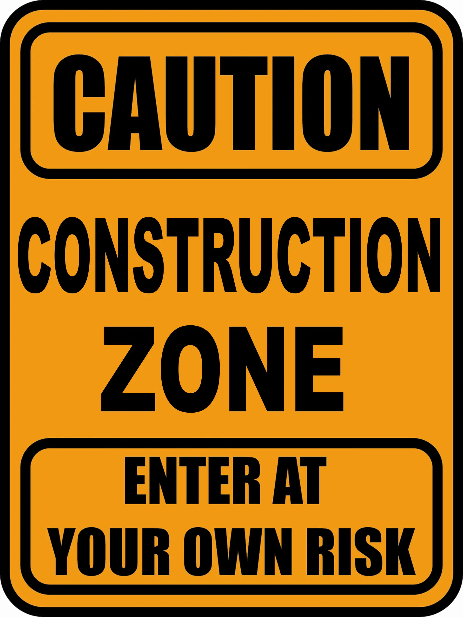 Caution Sign - Construction Zone Wall Sticker 11" x 8.5" Personalizable Novelty Boys Self Adhesive Removable Decor