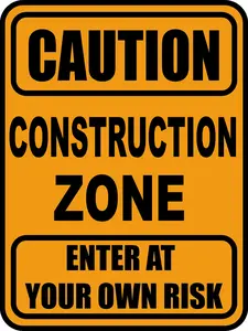 Caution Sign - Construction Zone Wall Sticker 11" x 8.5" Personalizable Novelty Boys Self Adhesive Removable Decor