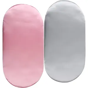 Satin Bassinet Sheet Set 2 Pack Ultra Soft Silk Fit for Rectangle, Hourglass, Oval Bassinet Mattress Protect for  Hair and  Cradle or Bassinet Sheets, Lt Grey & Pink