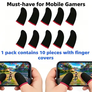 10 Pcs Gaming Finger Gloves, High Sensitivity Sweat-Proof Touchscreen Thumb Gloves, 24 Needles Superconductive Fiber, Esports Game Accessories Smartphone