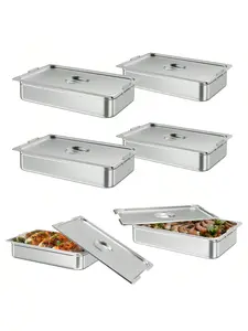 6 Pack Full Size Food Pans, 4 Inch Deep Commercial Catering Hotel Pan, NSF Certified, Stainless Steel Anti-Jamming Steam Table Pan,Handle + Lid