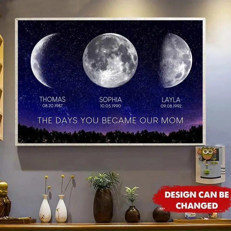 Custom Family Moon Phase Poster, The Day You Become Mom Print, Custom Birth Moon Phase Poster, Birthday, Mother's Day Gift For Mom Grandma Wife