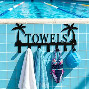 Outdoor Pool Towel Hook, Coconut Tree Decor 7 Hooks Rack, Bathroom Storage Shelf, Ideal Gift for Christmas, Thanksgiving, Halloween, Eid, Moving in