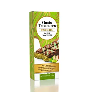 Oasis Treasures Dubai Chocolate Bar Pistachio 70g - Rich Milk Chocolate Shell, Pistachio White Chocolate, Creamy Pistachio Filling, Crunchy Knafeh Center, Luxurious Middle Eastern Confectionery