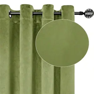 High Light Blocking Italian Velvet Curtains, Luxury Vintage Olive, Suitable for Living Room Bedroom Cafe, All Seasons Use