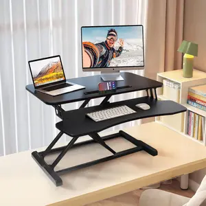 Standing Desk Converter, 32" Wide Height Adjustable Sit Stand Up Desk Riser with Keyboard Tray, Desktop Workstation Riser for Home Office Computer Laptop, Particle Board, White