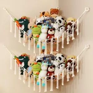 2 Pack Stuffed Animal Hammocks Macrame Toy Storage Net for Plush Toys Corner Nursery Hanging Organizer for Bedroom and Playroom