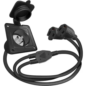 15 Amp Shore Power Inlet RV Flanged Power Plug NEMA 5-15P 125V AC Electrical Outlet Receptacle with Dual 18'' Extension Cords &  Cover for  Trailer  Van Shed, ETL Listed