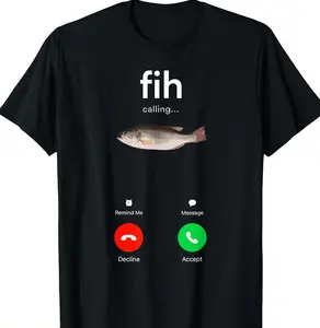 Lady's Cotton Knit Round Neck Shortsleeve Oversized Baggy T-Shirt - Breathable Cozy Fabric, Loose Fit, Fish Graphic, Call Accept/Decline & Message Remind Features, Trendy Casual Vintage Tops, Sizes L-5XL