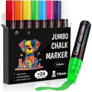 Window Chalk Markers for  Washable, Liquid Chalk Marker with 8 Colors 15mm Thick Tips,Window  Markers for Auto,Glass,Blackboards,Bistro, Mirror, Poster, Business