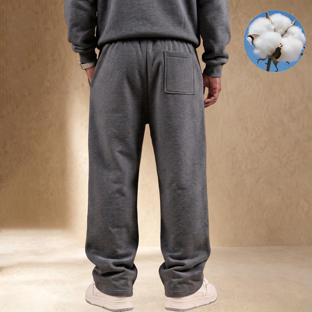 【JOGWAVE】Men's Solid Colors Clothes, Loose Straight-Leg Pants with Simple Cut, Standard Size, Spring-Autumn Knit Soft Stretchy Fabric, Drawstring Waist, Side Pockets, Outdoor Casual Fitness Sportswear